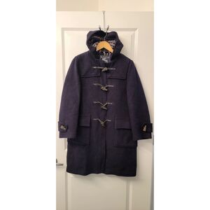Burberry Wool Duffle Coat Toggle Fasts Gloverall English Old Money Navy Sz. 8/S